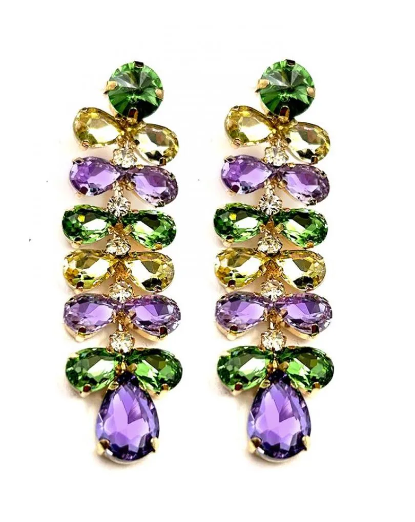 PENDIENTES LARGOS DE FIESTA PARA BODAS NOCHE VERDE AMARILLO Y LILA