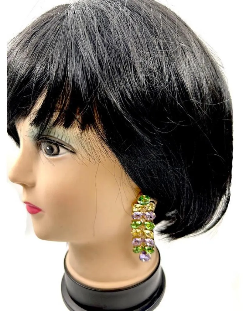PENDIENTES LARGOS DE FIESTA PARA BODAS NOCHE VERDE AMARILLO Y LILA