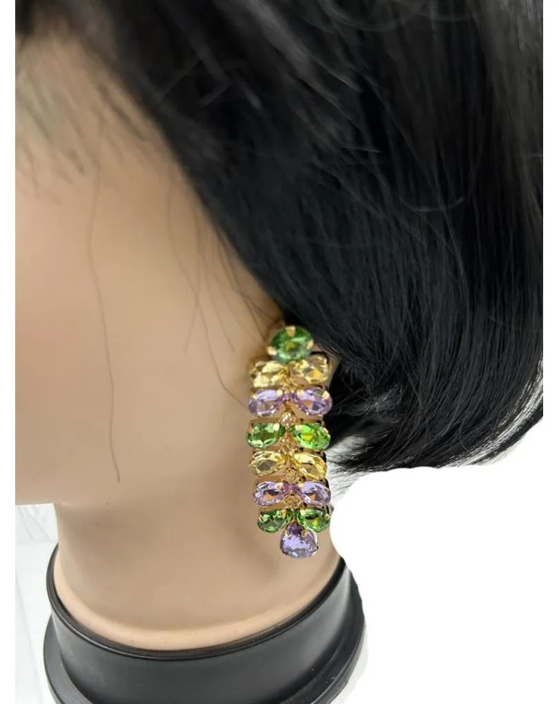 PENDIENTES LARGOS DE FIESTA PARA BODAS NOCHE VERDE AMARILLO Y LILA