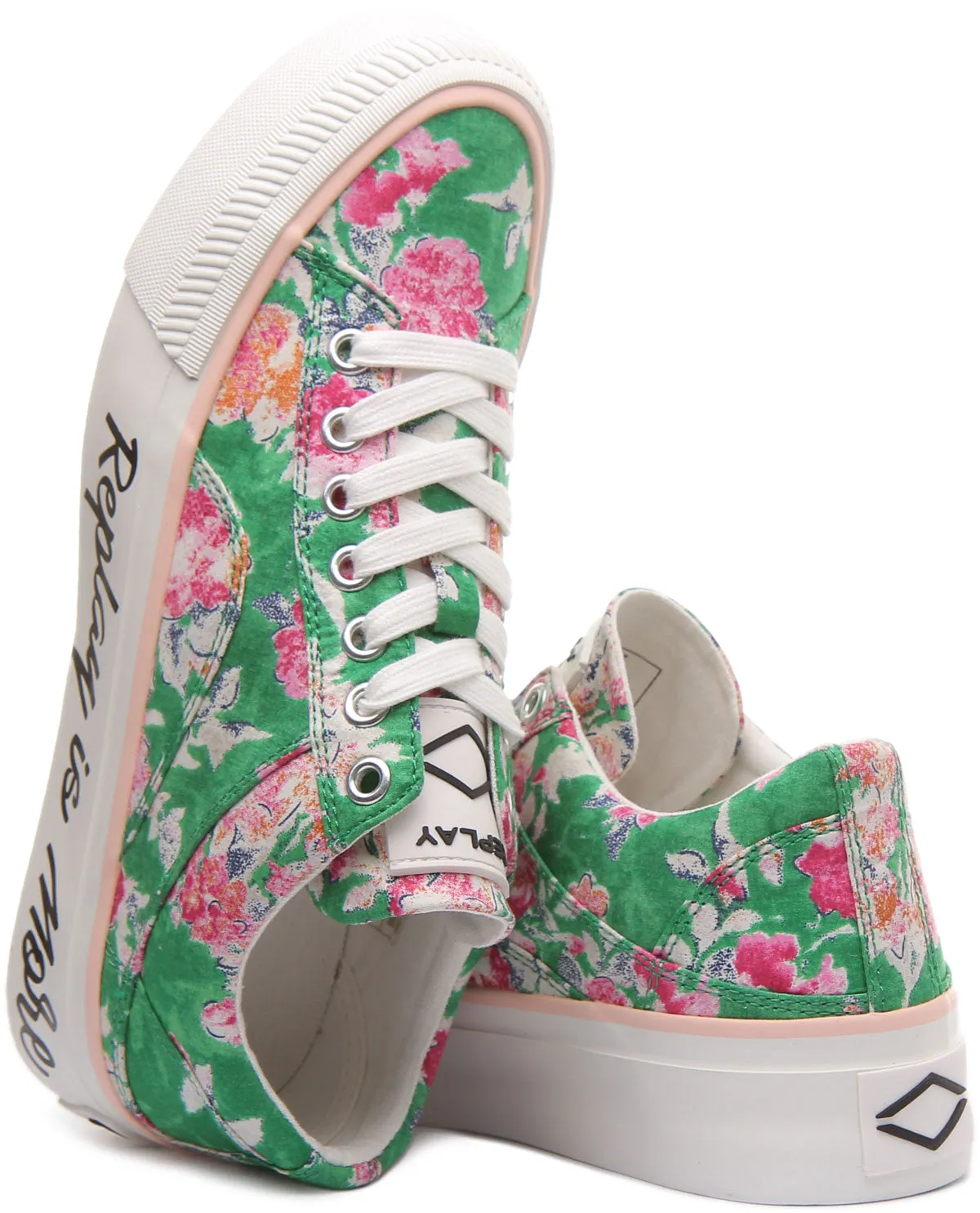 Replay Elmey Zapatillas de deporte de algodón con cordones para mujer en verde