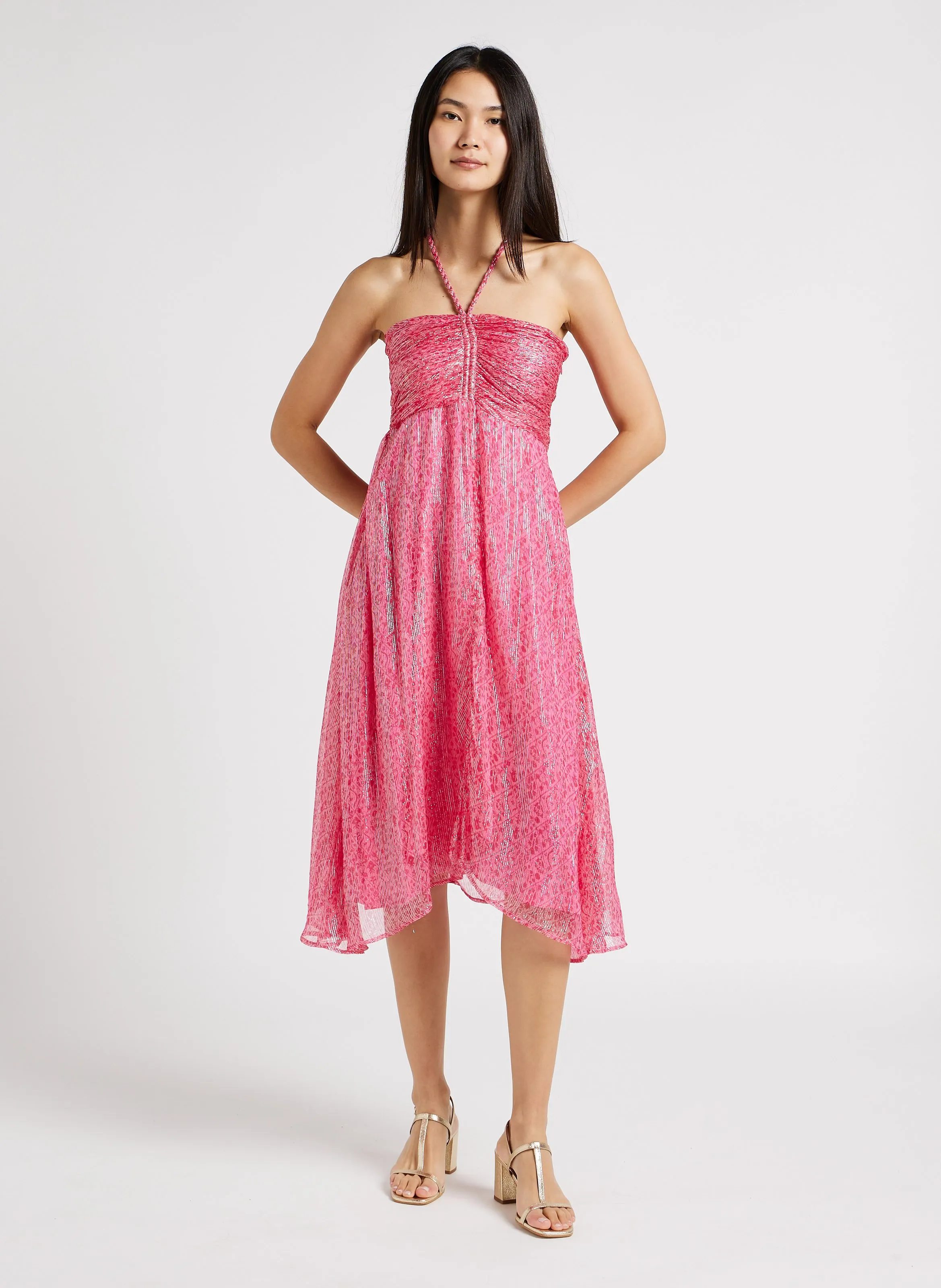 RITA  VESTIDO MIDI PALABRA DE HONOR CON ESTAMPADO EN ROSA
