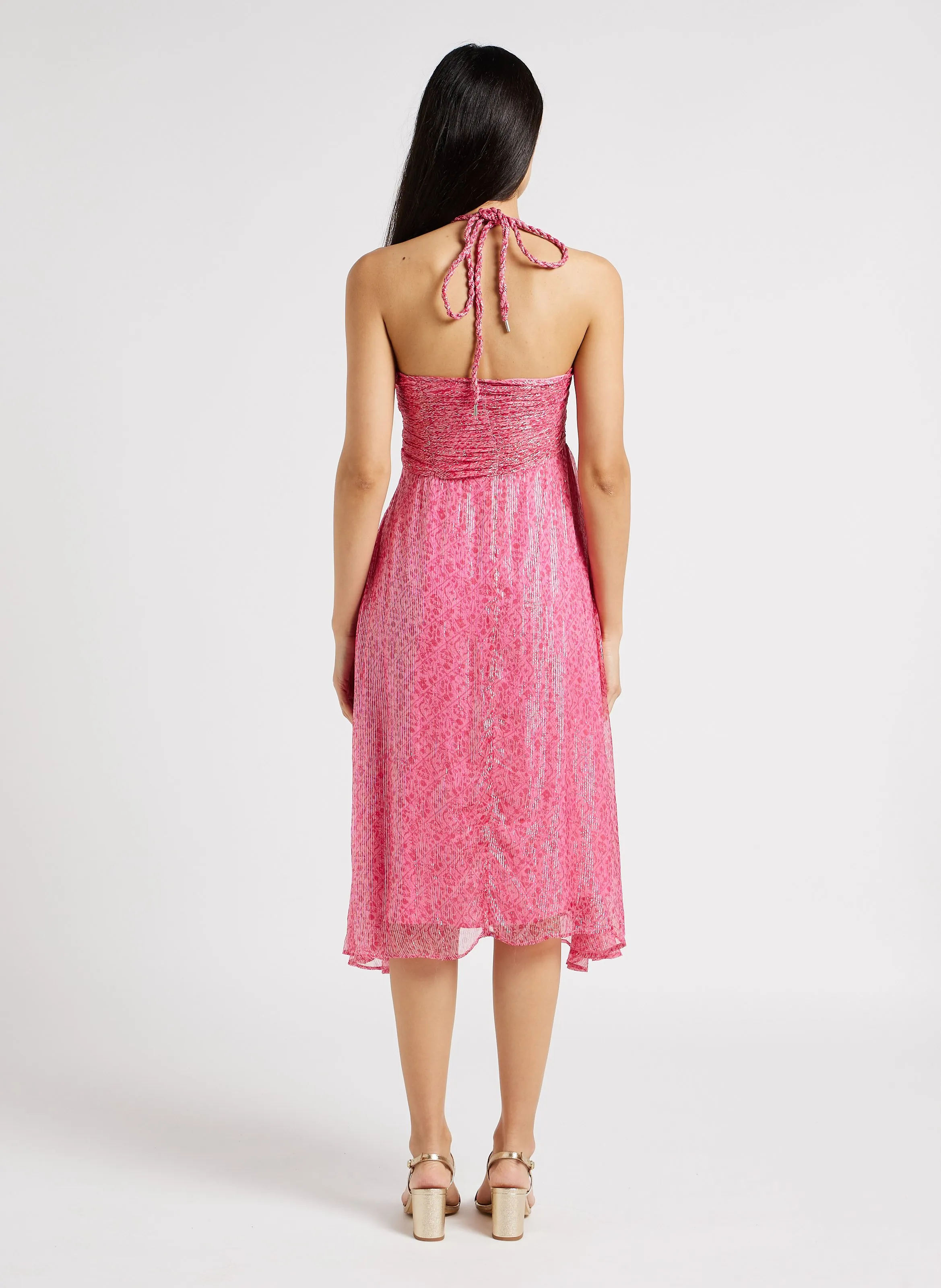 RITA  VESTIDO MIDI PALABRA DE HONOR CON ESTAMPADO EN ROSA
