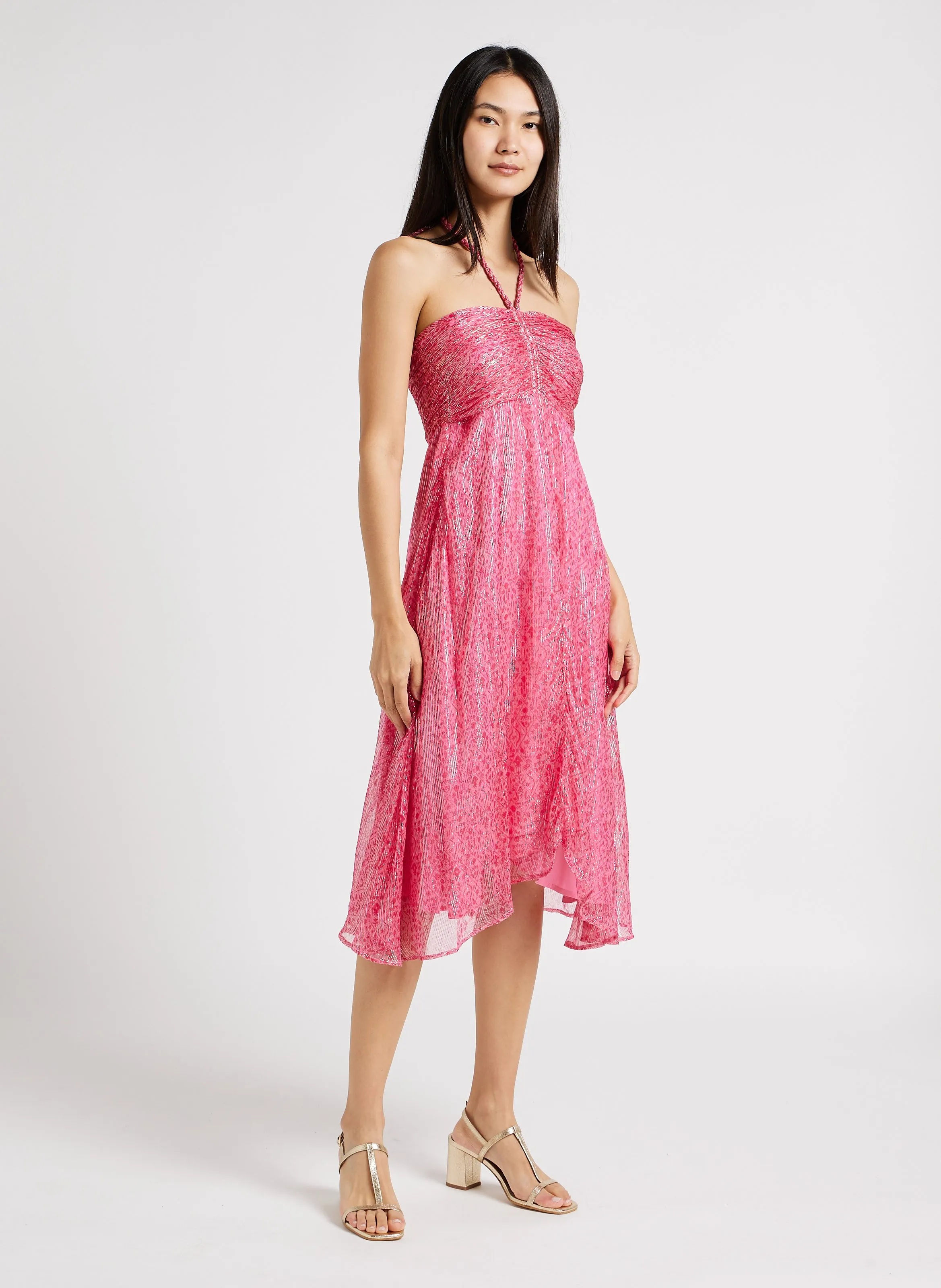 RITA  VESTIDO MIDI PALABRA DE HONOR CON ESTAMPADO EN ROSA