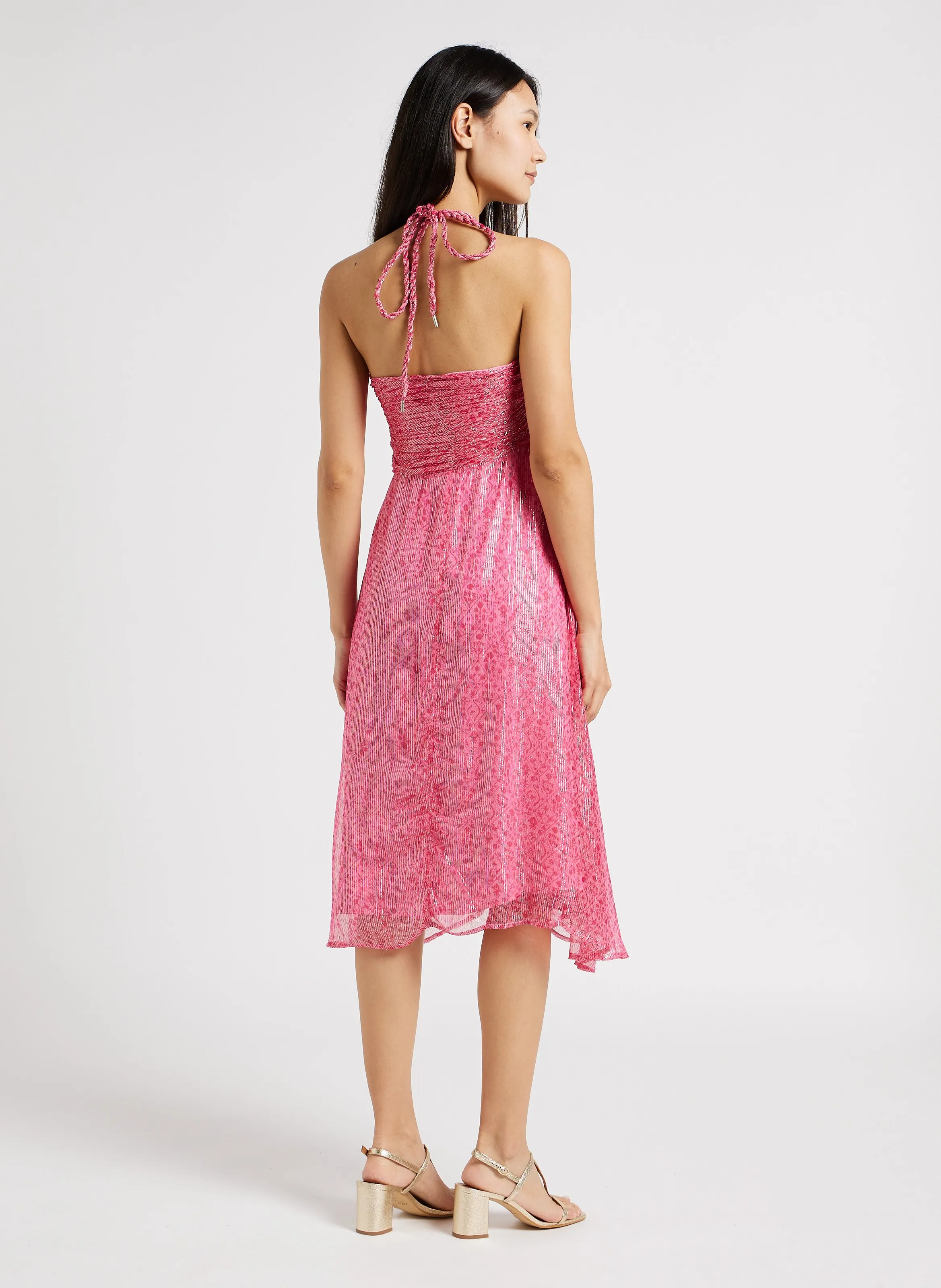 RITA  VESTIDO MIDI PALABRA DE HONOR CON ESTAMPADO EN ROSA