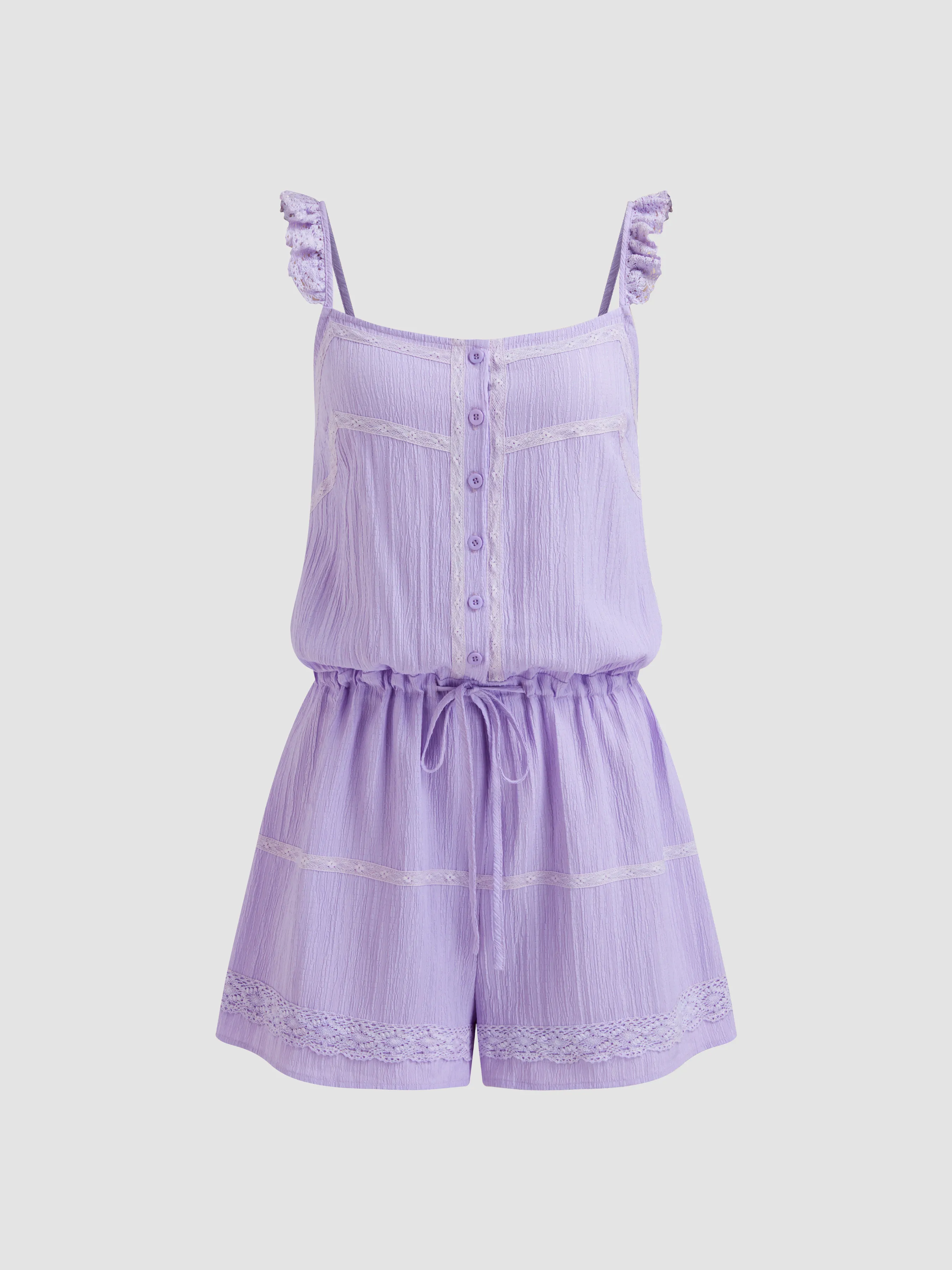 Romper con textura sólida y cuello cuadrado con encaje