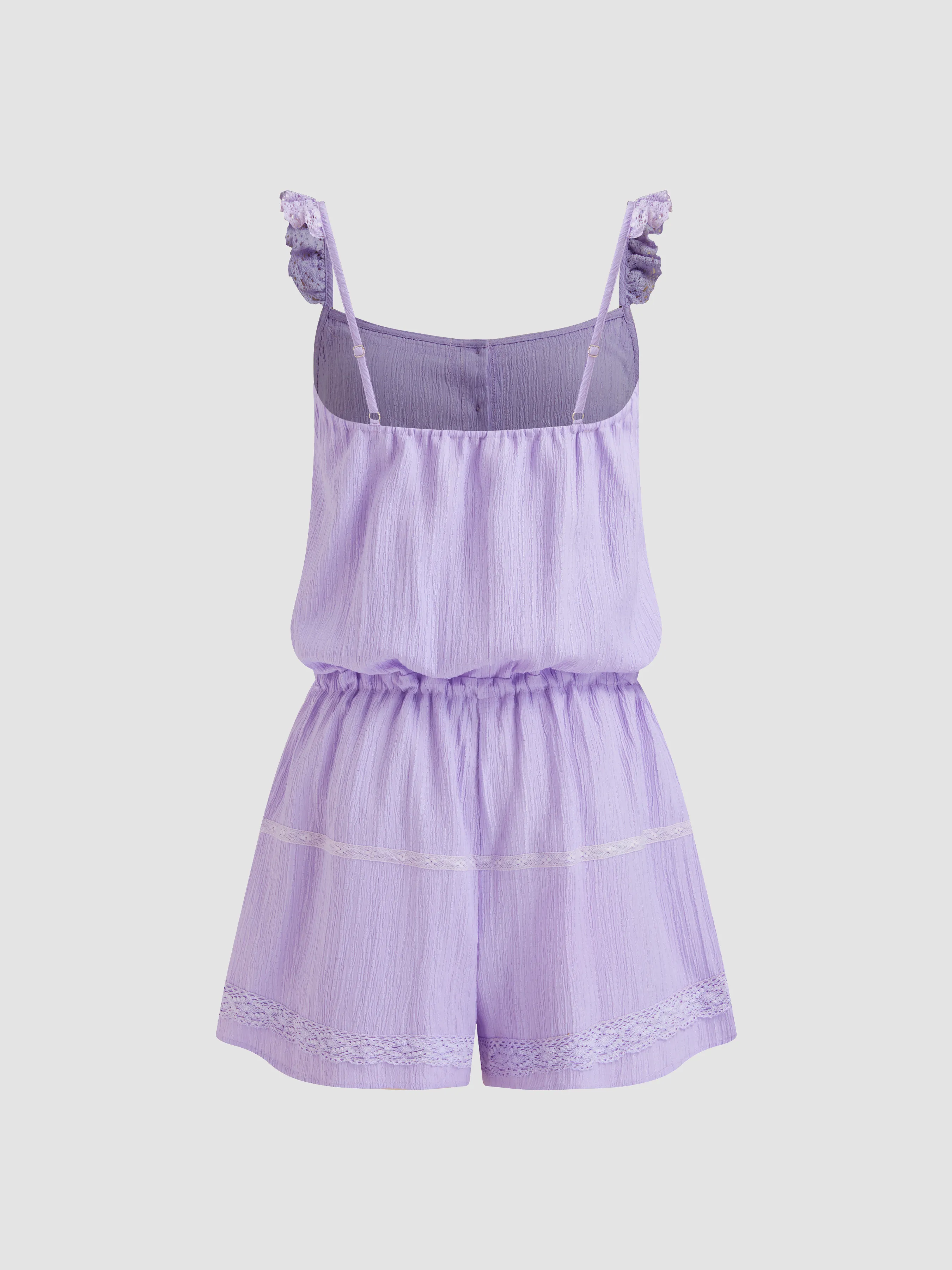 Romper con textura sólida y cuello cuadrado con encaje