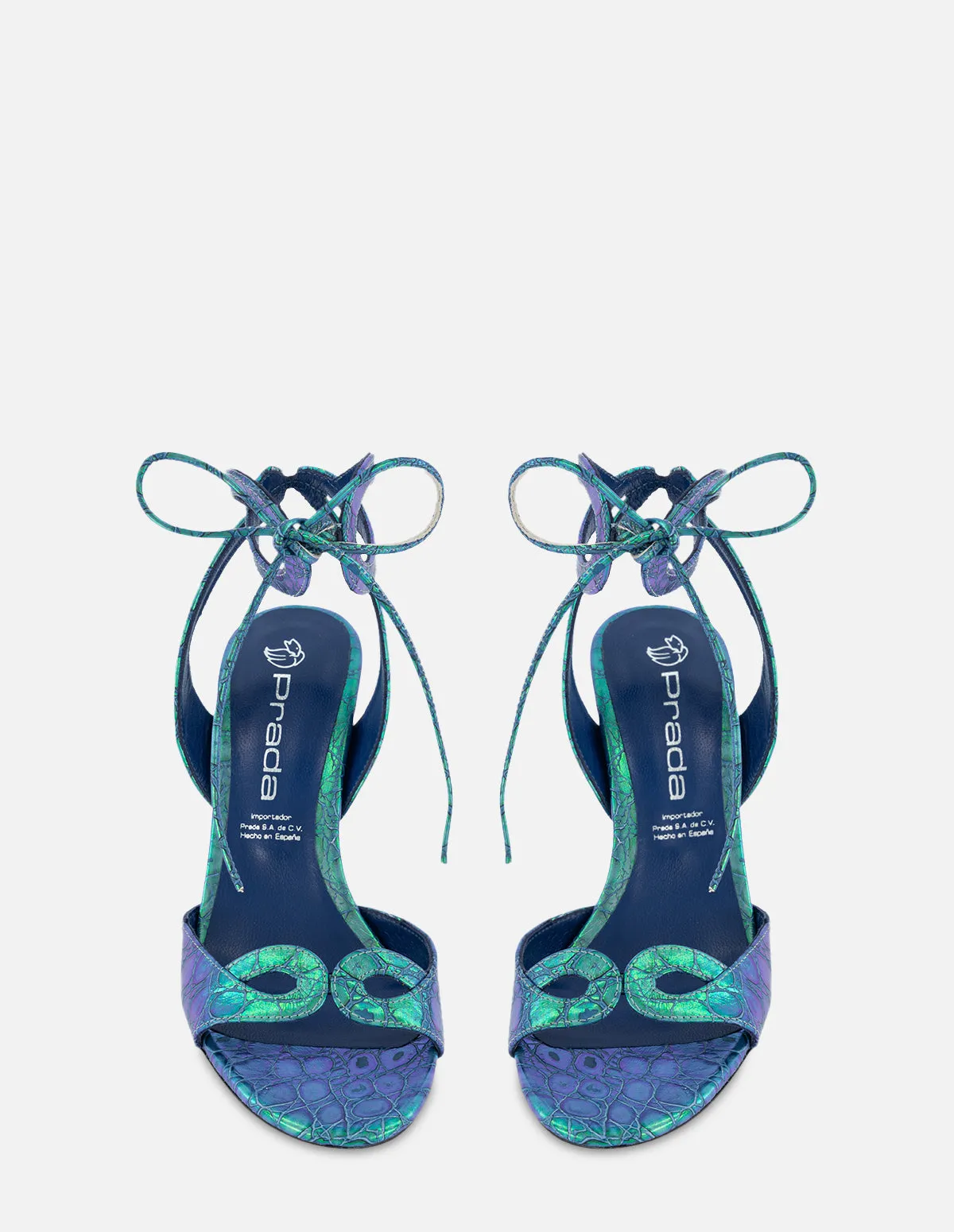 Sandalia en piel con grabado coco color azul para mujer