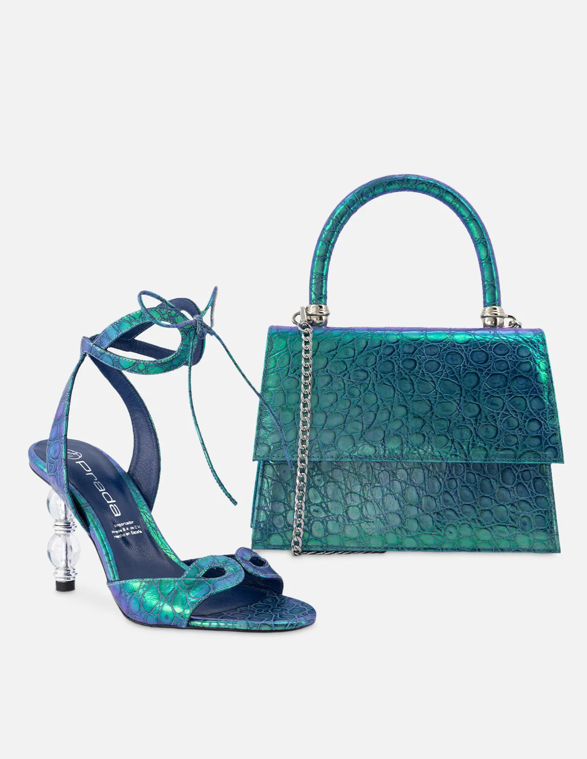 Sandalia en piel con grabado coco color azul para mujer