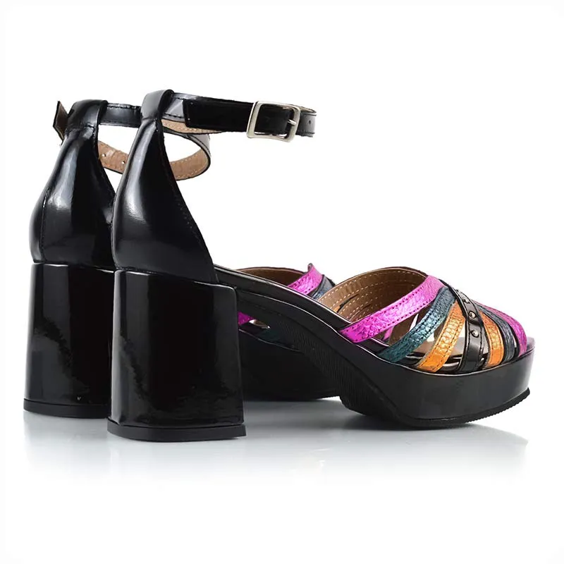 Sandalias altas negro mix metalizados Alelí