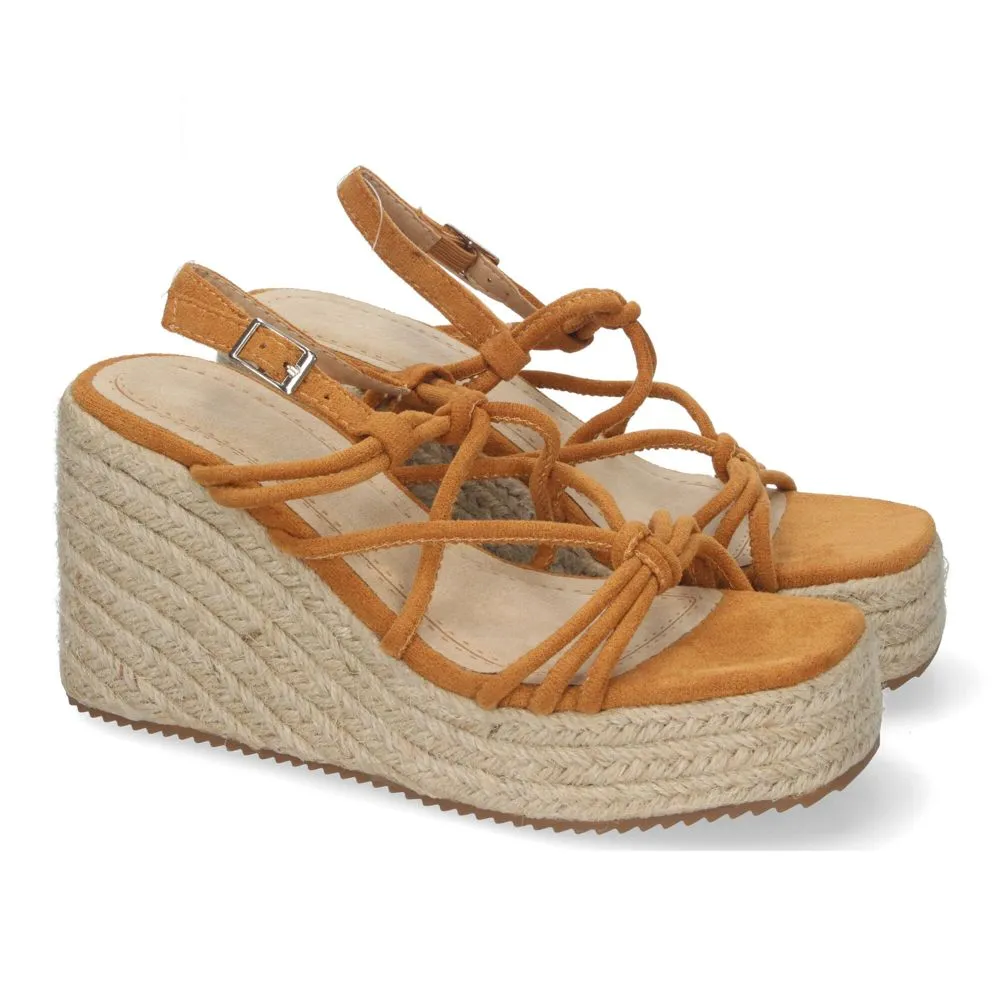 Sandalias de Cuña de Yute para Mujer con Adornos Cruzados y Hebilla Ajustable Diseño Elegante Fácile