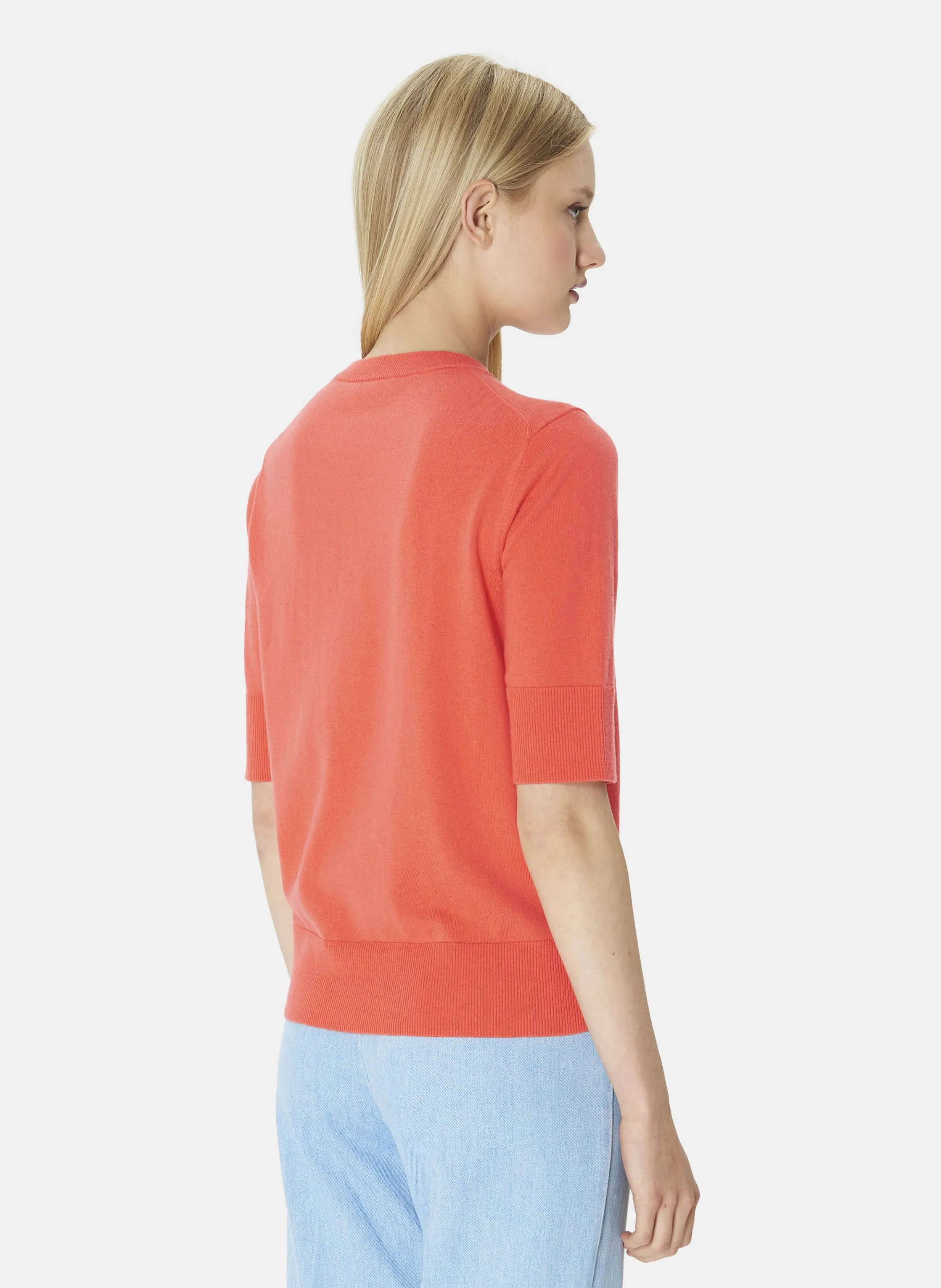 TARA JARMON PAOLINE  JERSEY RECTO DE MEZCLA DE ALGODóN ORGáNICO Y LANA CON CUELLO REDONDO EN NARANJA