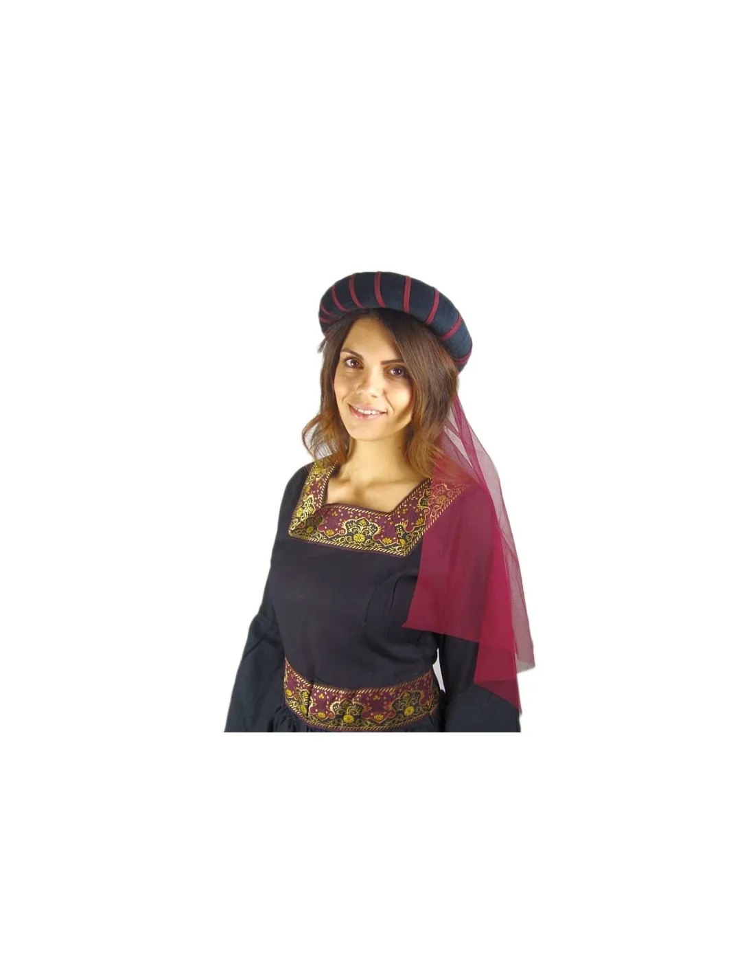 TOCADO MEDIEVAL DE LA DONCELLA, NEGROROJO