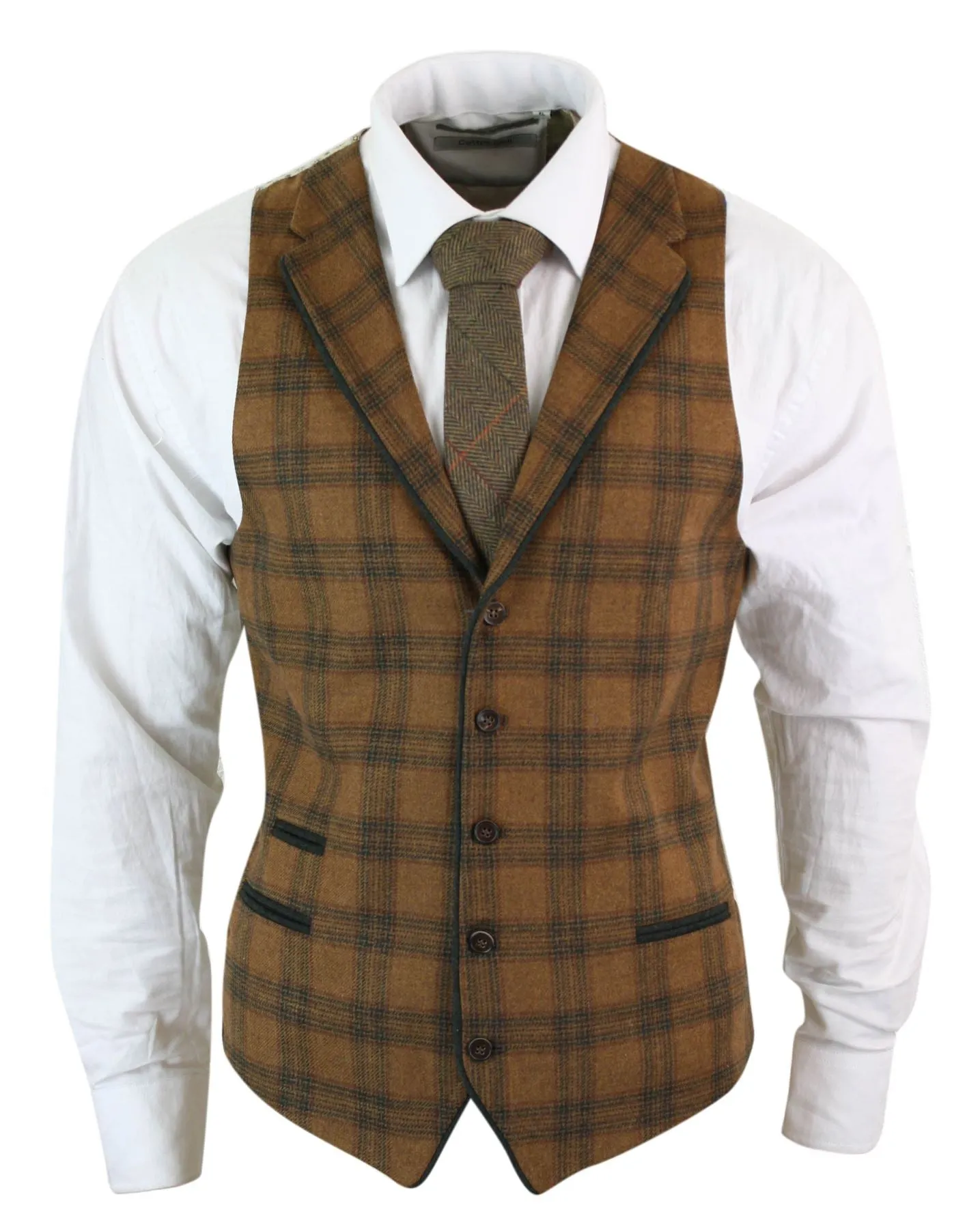 TRUCLOTHING STZ14  TRAJE 3 PIEZAS BLINDERS TEXTURA DE ESPIGA LANA VINTAGE AJUSTADO OLIVE