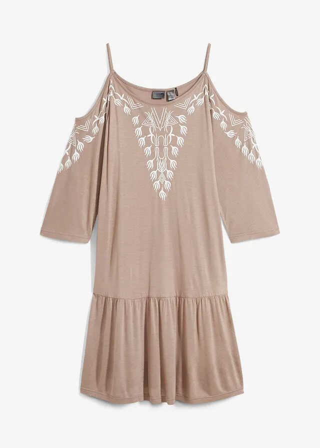 VESTIDO CON ABERTURAS PARA LA PLAYA MARRóN GRISáCEOBLANCO LANA