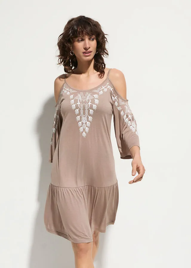 VESTIDO CON ABERTURAS PARA LA PLAYA MARRóN GRISáCEOBLANCO LANA