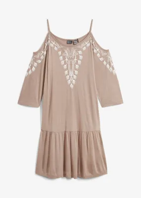Vestido con aberturas para la playa Marrón grisáceo-blanco lana