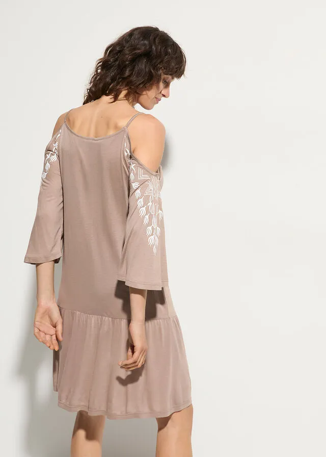 VESTIDO CON ABERTURAS PARA LA PLAYA MARRóN GRISáCEOBLANCO LANA