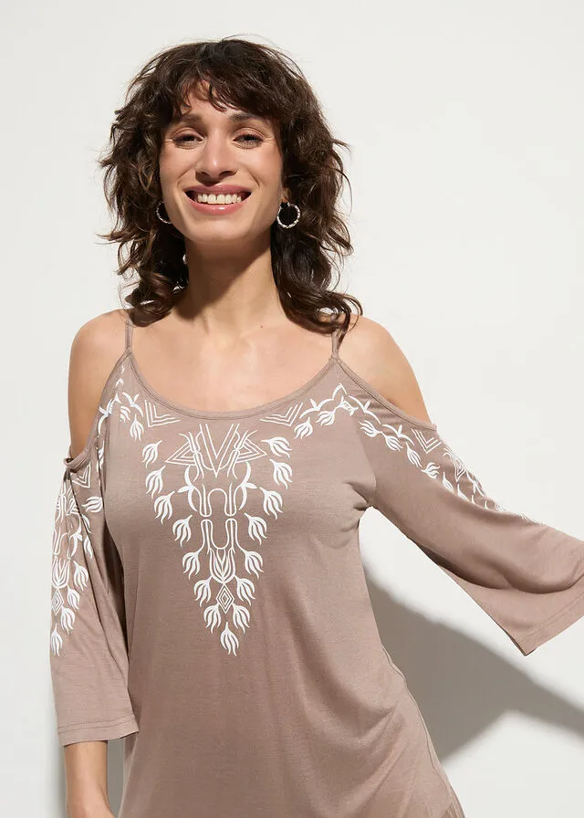 VESTIDO CON ABERTURAS PARA LA PLAYA MARRóN GRISáCEOBLANCO LANA