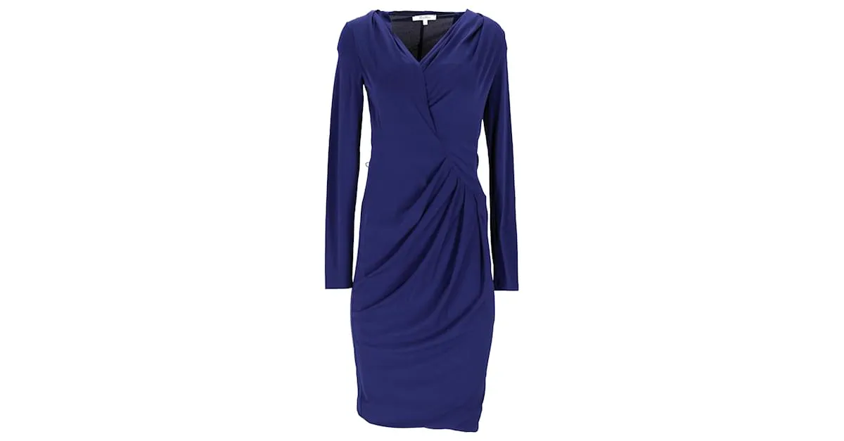Vestido Max Mara Drapeado de Manga Larga en Seda Azul 