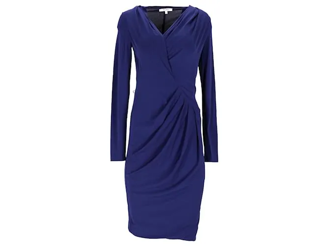 Vestido Max Mara Drapeado de Manga Larga en Seda Azul 