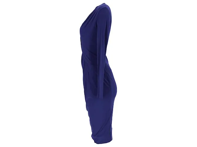 Vestido Max Mara Drapeado de Manga Larga en Seda Azul 