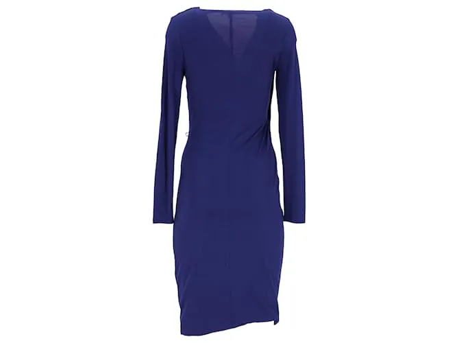 Vestido Max Mara Drapeado de Manga Larga en Seda Azul 