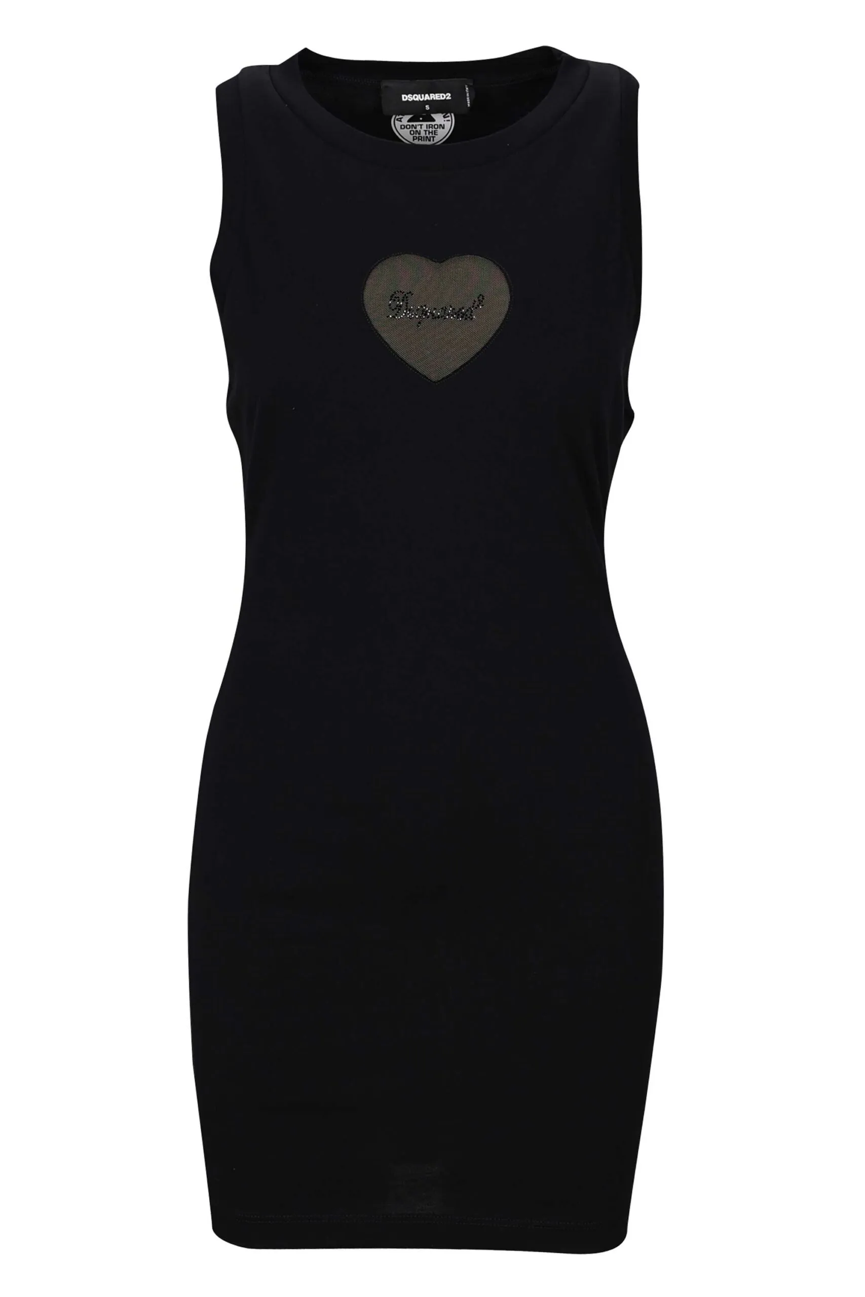 Vestido negro con logo corazón transparente centrado
