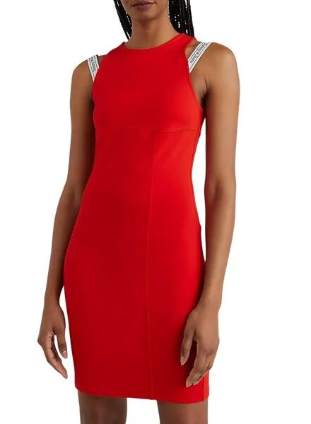Vestido Tommy Jeans Logo Taping Strap Rojo Mujer
