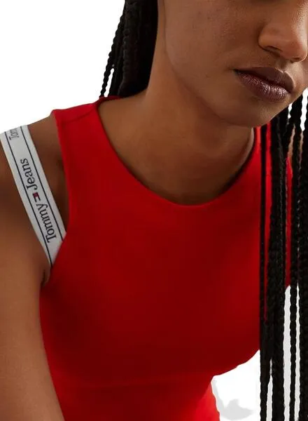 Vestido Tommy Jeans Logo Taping Strap Rojo Mujer