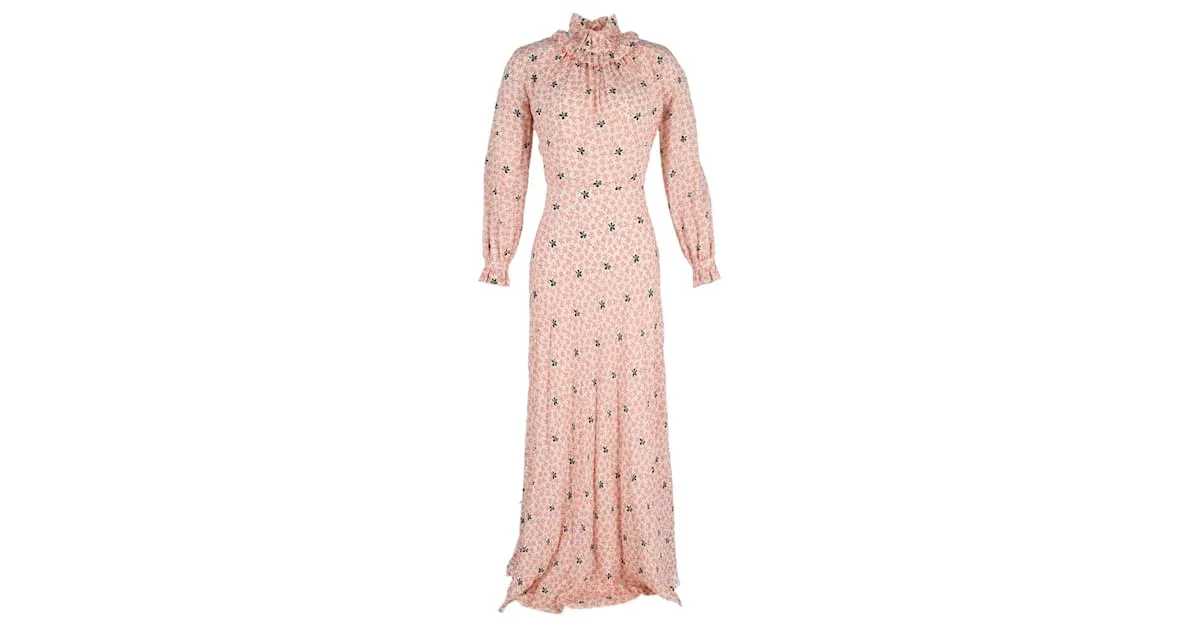 Vilshenko Vestido largo Eleanora de seda con estampado floral color melocotón 