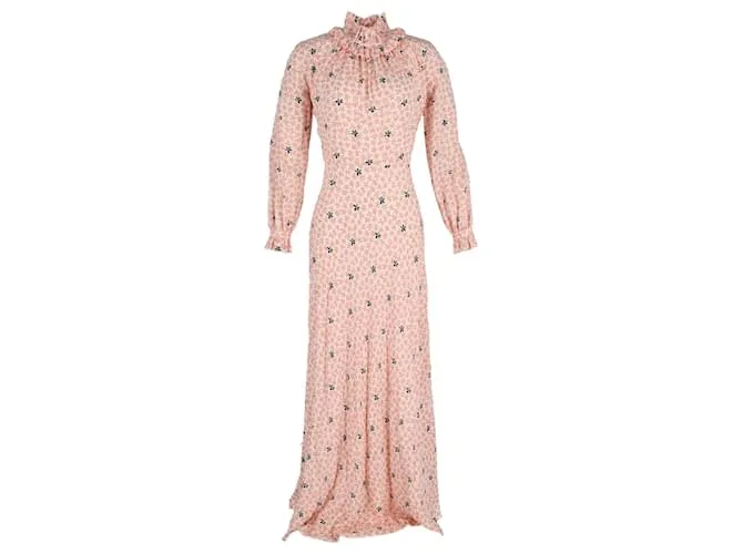 Vilshenko Vestido largo Eleanora de seda con estampado floral color melocotón 
