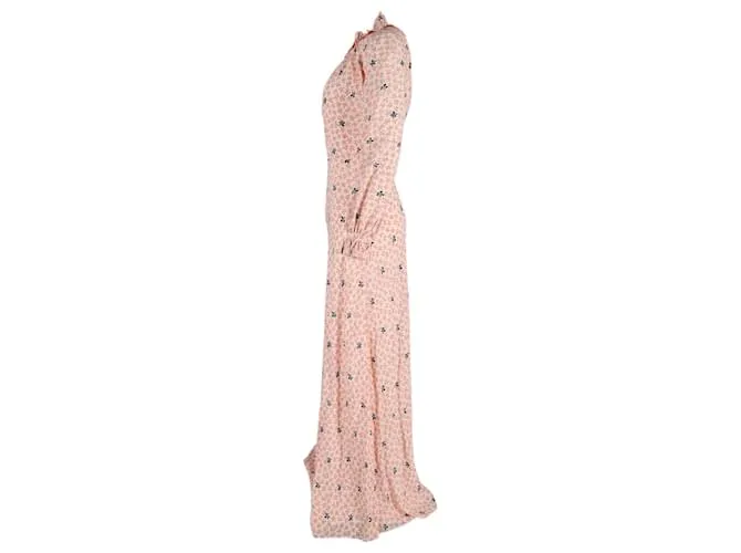 Vilshenko Vestido largo Eleanora de seda con estampado floral color melocotón 