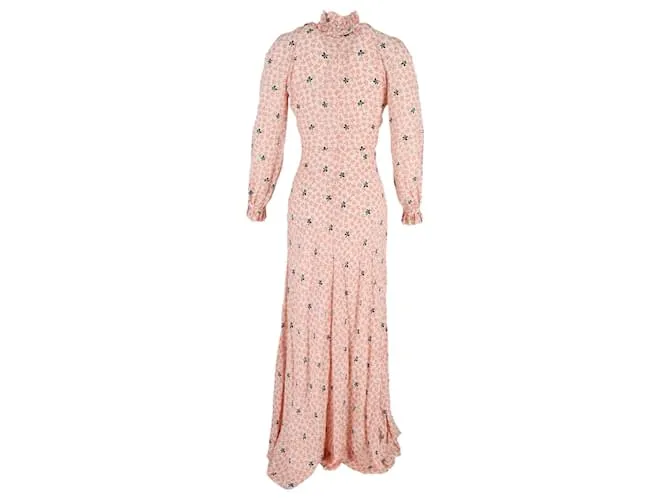 Vilshenko Vestido largo Eleanora de seda con estampado floral color melocotón 