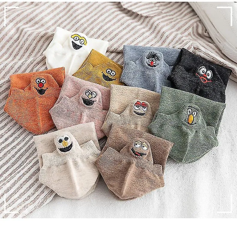 Wabjtam 10 pares calcetines de dibujos animados bordados Casual Funny Boat Socks Ankle Low Cut Socks