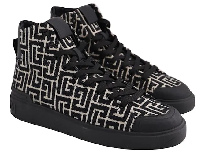 ZAPATILLAS ALTAS EN ALGODóN NEGRO CON MONOGRAMA BCOURT DE BALMAIN 