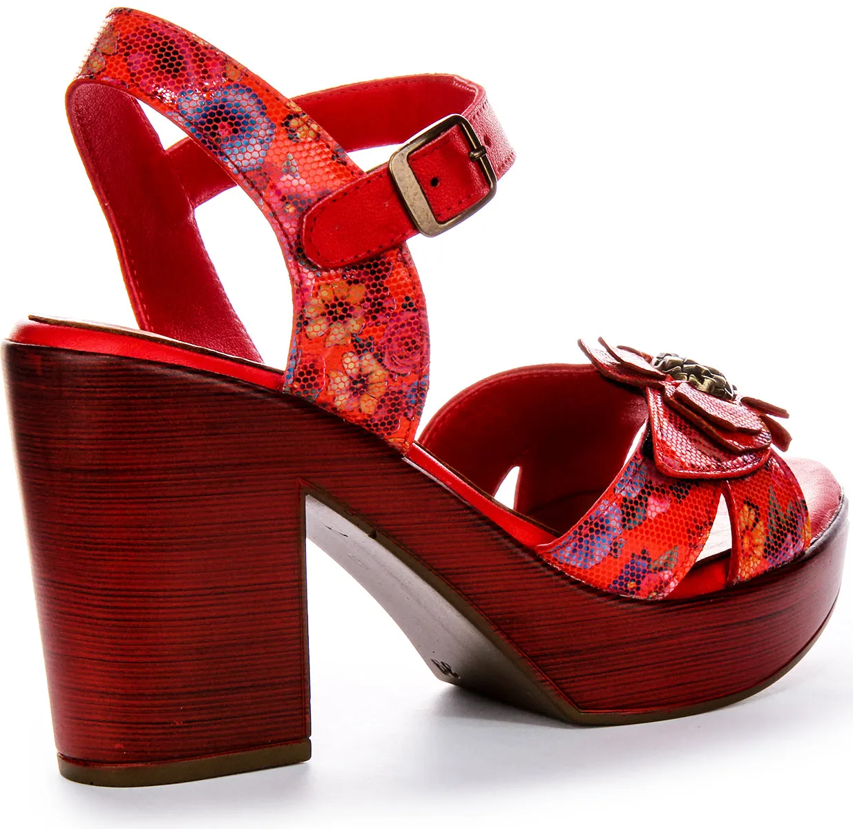 Zapatos de Tacón de Cuero para Mujer  Tacón Abierto Floral en Flor Negra de Justinreess