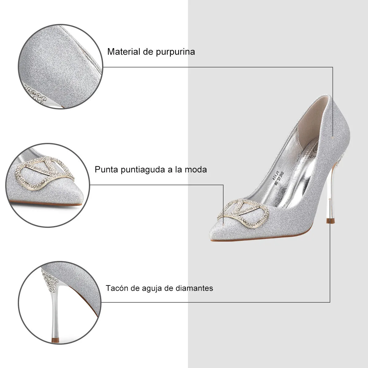 Zapatos Taco Alto Plateado Fiesta Ghe12 Weide